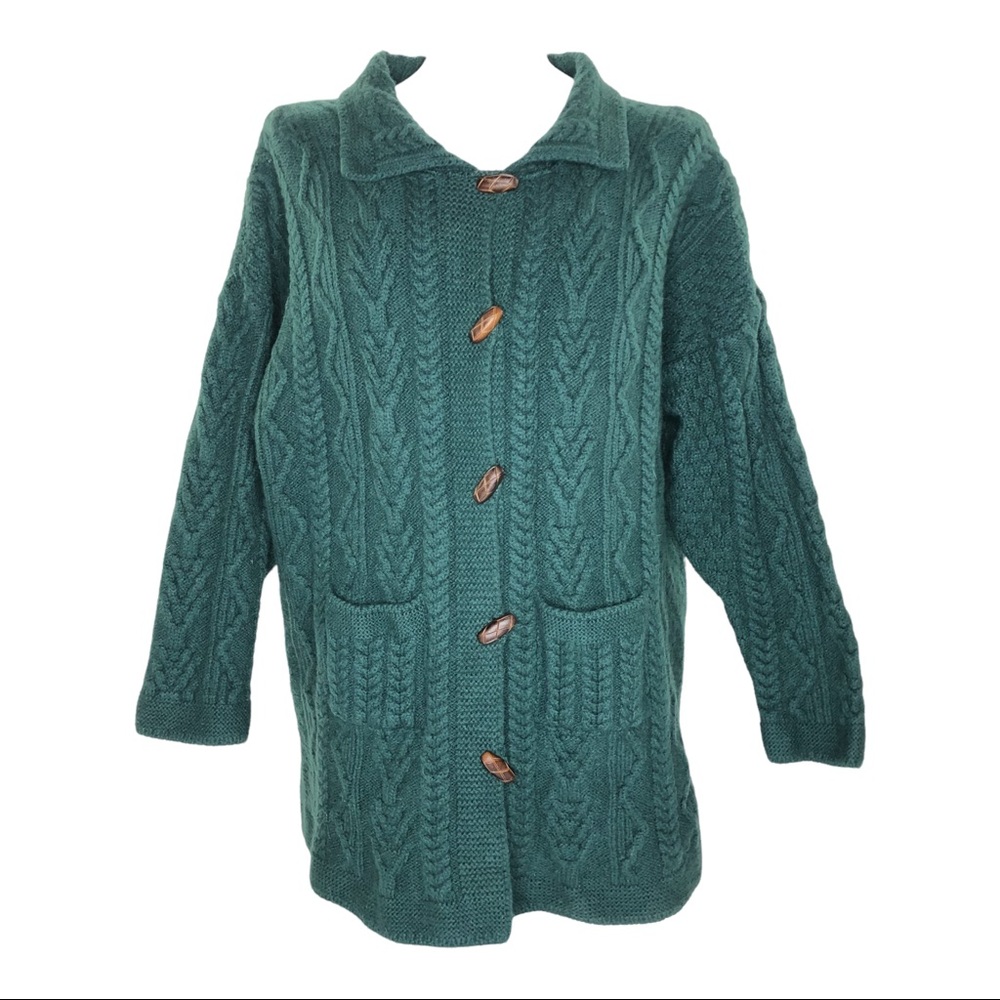 Aran Crafts Button-Down Patchwork Cardigan Coatig… - image 1